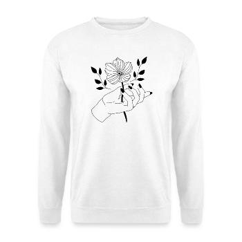 Blume in der Hand - Unisex Pullover - Weiß - Vorne