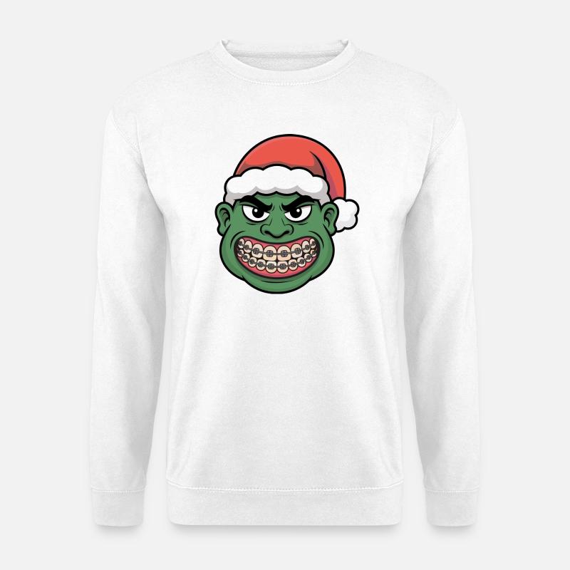 Grüner Santa Braces Grinser - Unisex Pullover - Weiß