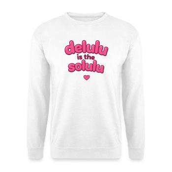 Delulu Pink Bubble Text - Unisex Pullover - Weiß - Vorne - Alina (178cm) & Michal (187cm)