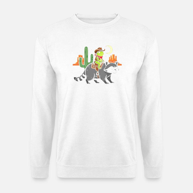 Frosch-Cowboy auf Waschbär - Unisex Pullover - Weiß