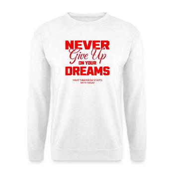 Never Give Up - Unisex Pullover - Weiß - Vorne - Alina (178cm) & Michal (187cm)