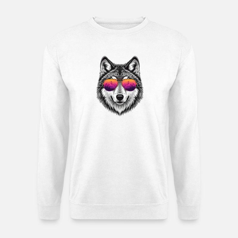 Cool Wolf with Sunglasses Graphic Tee - Unisex Sweatshirt - white