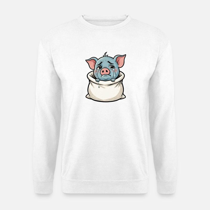 Weinendes Schwein im Sack Illustration - Unisex Pullover - Weiß
