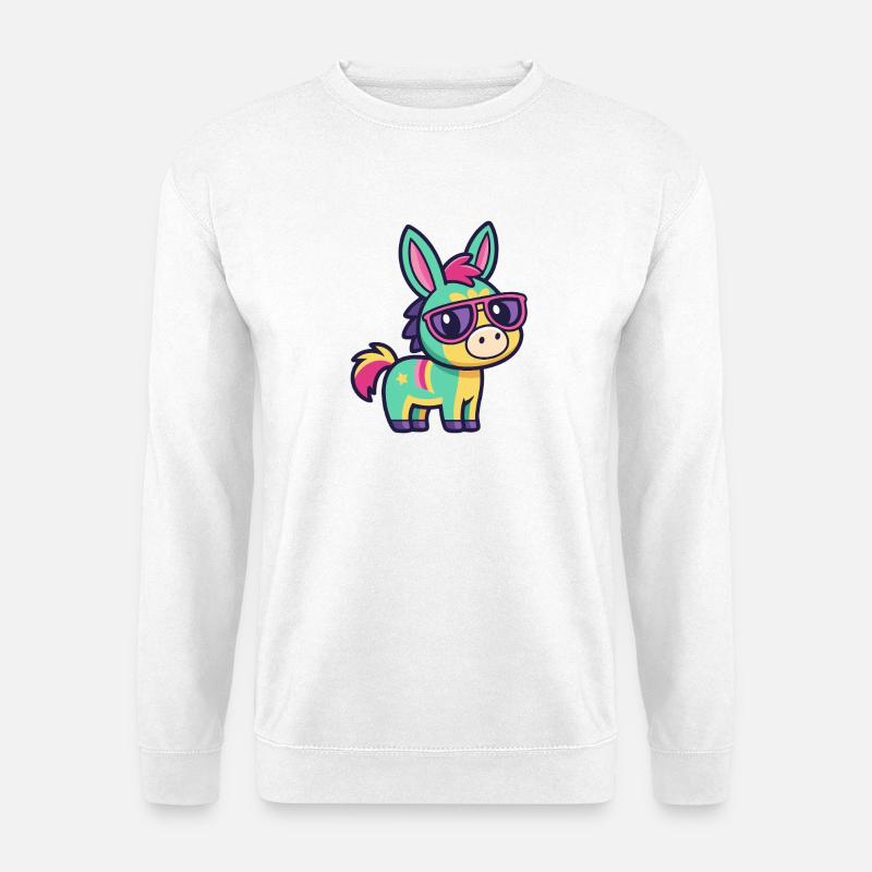 Bunter Esel in Retro-Gläsern - Unisex Pullover - Weiß