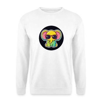 Bunte Elefanten und schwarze Kreisbrille - Unisex Pullover - Weiß - Vorne