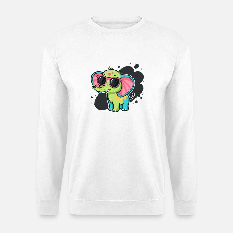 Bunter Elefant mit rosa Brille - Unisex Pullover - Weiß