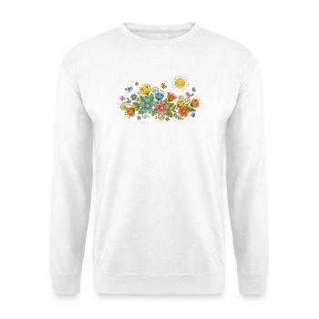 Le printemps fleurit les fleurs et les oiseaux au soleil - Sweat-shirt Unisexe - blanc - Devant