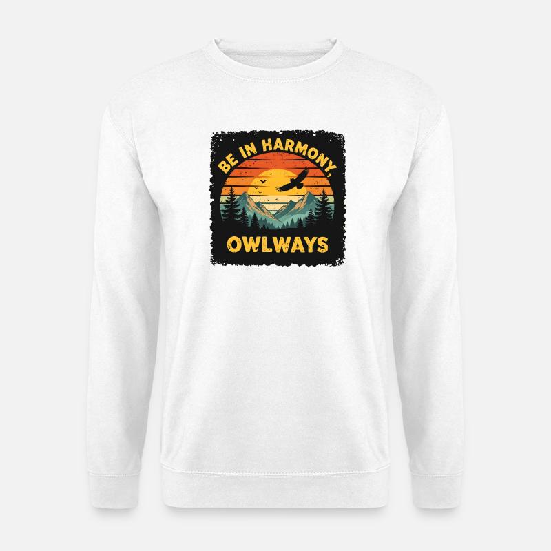 Eulenharmonie am Sonnenuntergang - Unisex Pullover - Weiß