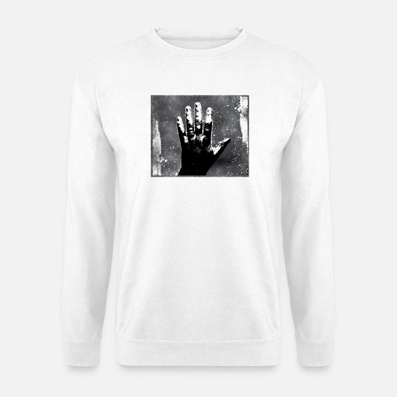 Handsilhouette GrungeMonochrome Stil - Unisex Pullover - Weiß