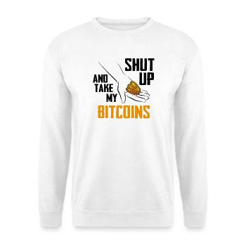 Bitcoin Handmünzen Emblem / Nimm meinen Bitcoin - Unisex Pullover - Weiß - Vorne