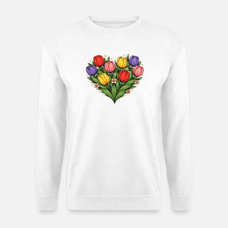 Regenbogen-Tulpen-Herzstrauß - Unisex Pullover - Weiß