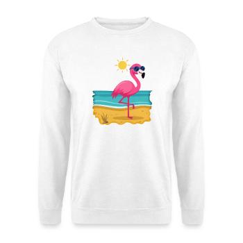 Flamingo beim Sonnenbad Nr.1 - Unisex Pullover - Weiß - Vorne - Alina (178cm) & Michal (187cm)