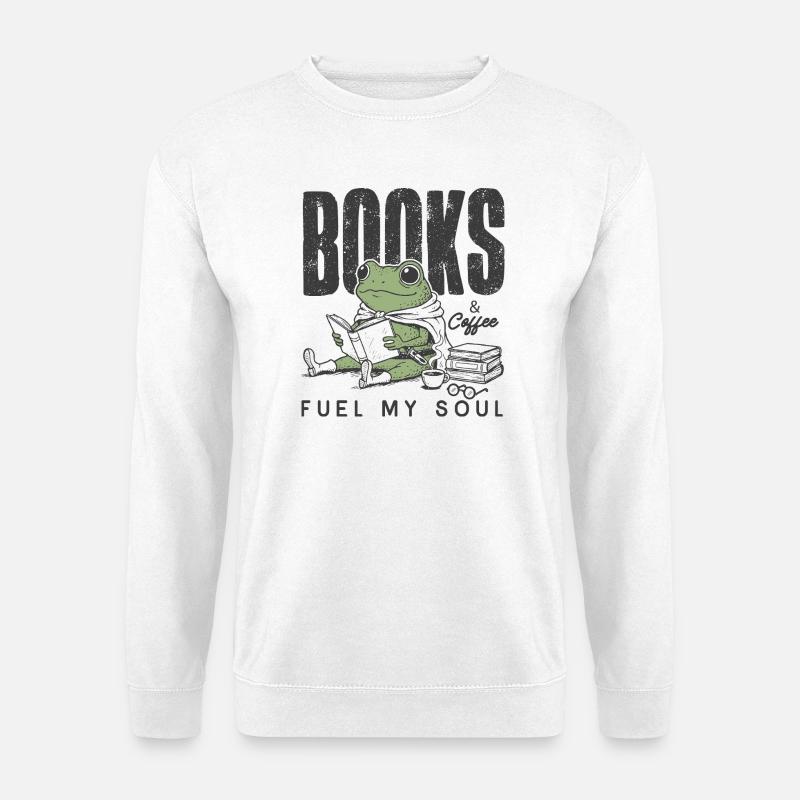 Frosch liest Bücher & Kaffee - Unisex Pullover - Weiß
