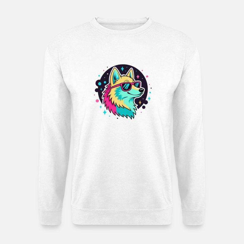 Neonwolf mit coolen Brillen - Unisex Pullover - Weiß