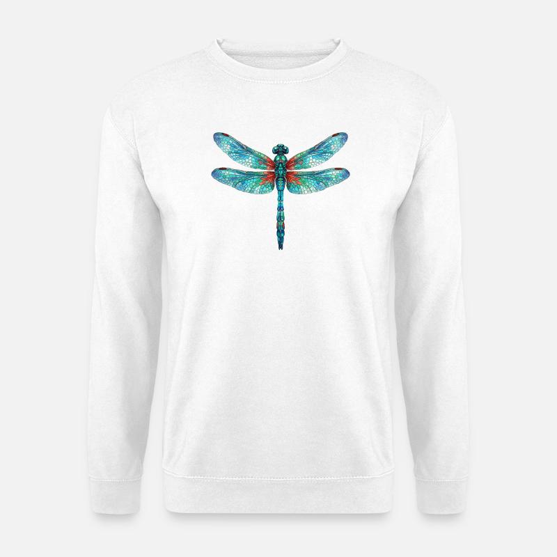 Libelle Mosaik Kunst — Aquarell Print - Unisex Pullover - Weiß