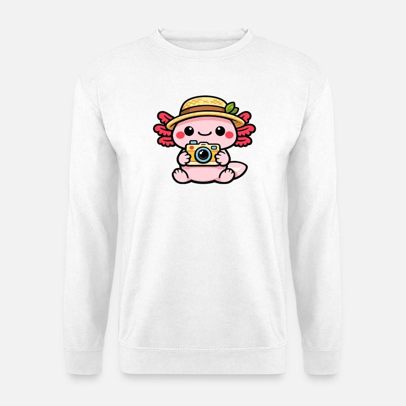 Axolotl Camera Kawaii Straw Hat Magic - Unisex Sweatshirt - white