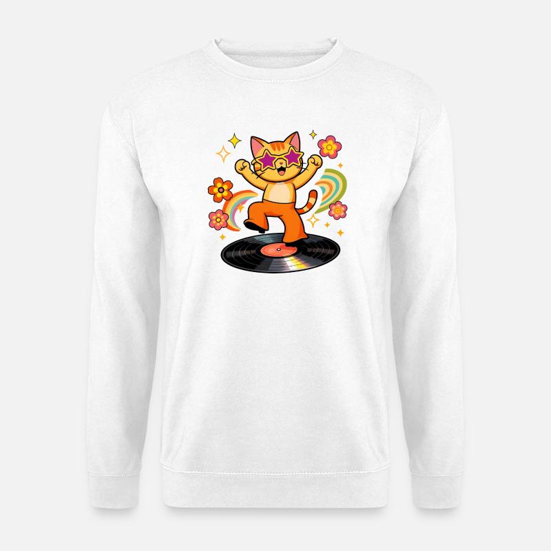Disco-Katze auf farbigem Vinyl - Unisex Pullover - Weiß