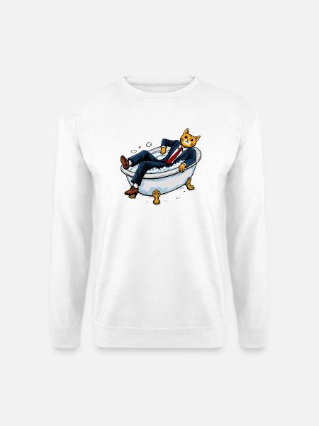 Firmenkatze in einer seifigen Badewanne - Unisex Pullover - Weiß