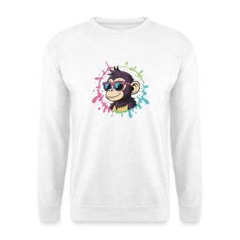 Cartoon Monkey Splash bunte rosa Brille - Unisex Pullover - Weiß - Vorne