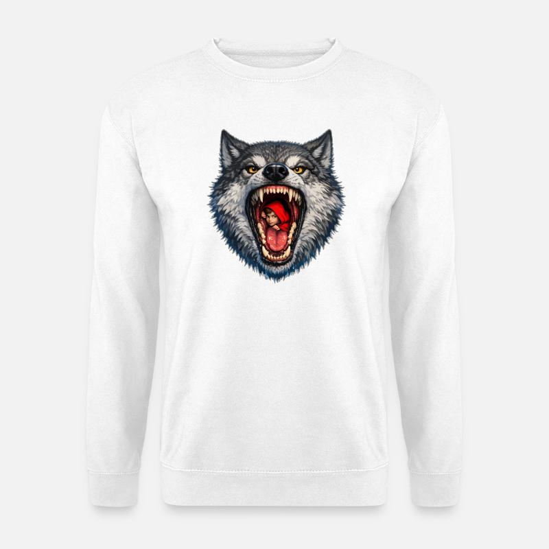Wolfskopf mit Rotkäppchen - Unisex Pullover - Weiß