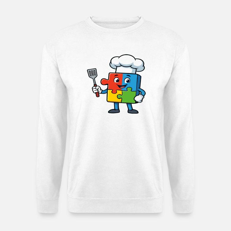 Puzzle Piece Chef Maskottchen - Unisex Pullover - Weiß