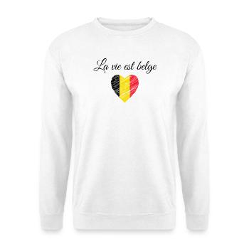 Cœur Tricolore Brossé Jaune Rouge Belgique  - Sweat-shirt Unisexe - blanc - Devant