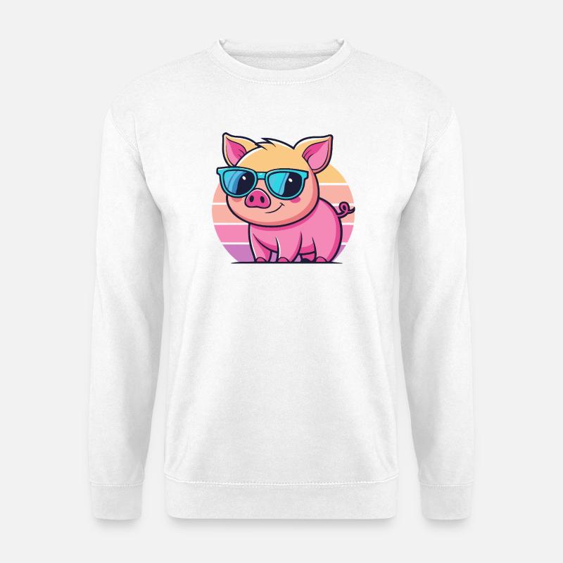 Cool Sun Pig mit blauer Brille - Unisex Pullover - Weiß