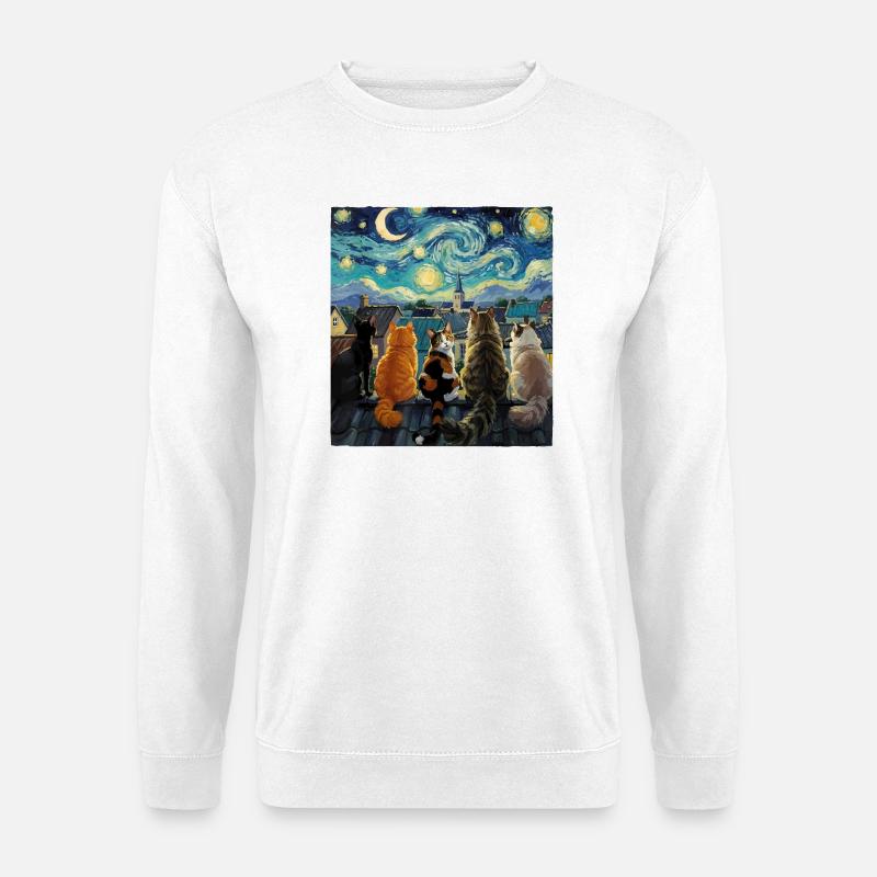 Cat Symphony Over Starry Rooftops - Unisex Sweatshirt - white