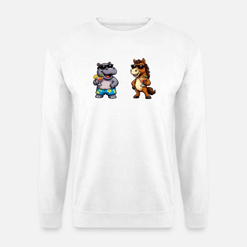 Hippo Pferd Cocktail-Party Cartoon - Unisex Pullover - Weiß