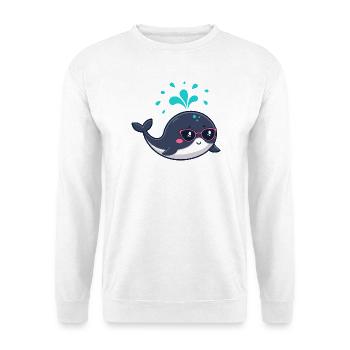 Niedlicher lächelnder Wal und rosa Brille - Unisex Pullover - Weiß - Vorne