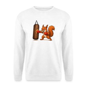 Eichhörnchen am Boxsack Cartoon Motiv  - Unisex Pullover - Weiß - Vorne