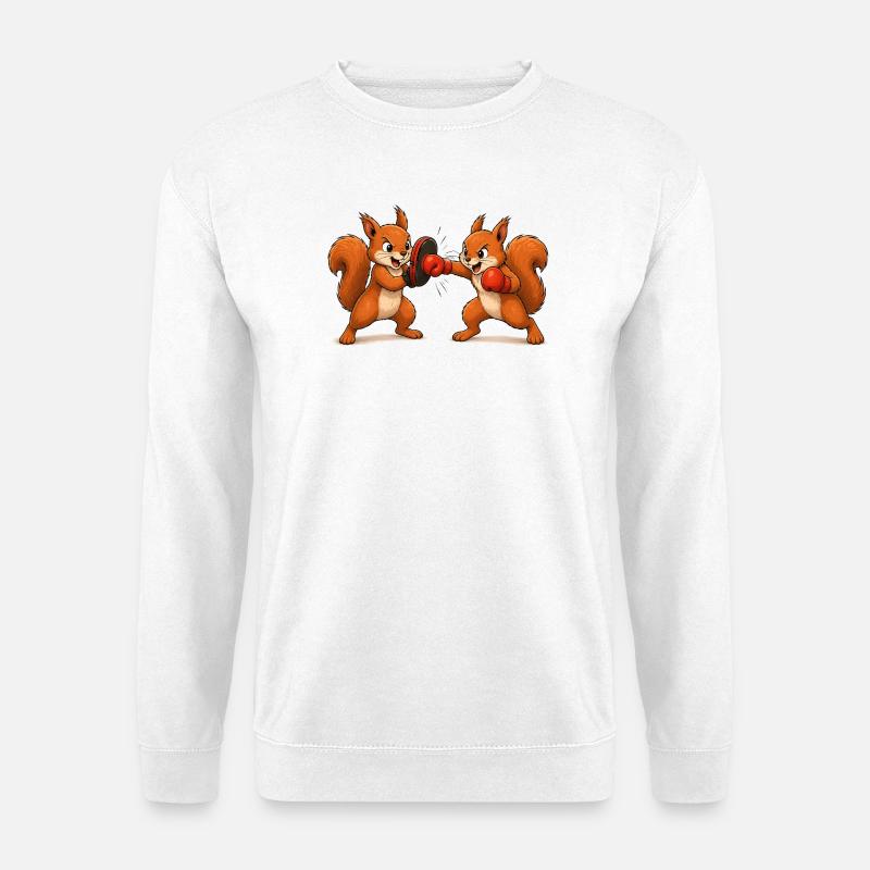 Eichhörnchen Boxtraining Cartoon Motiv  - Unisex Pullover - Weiß