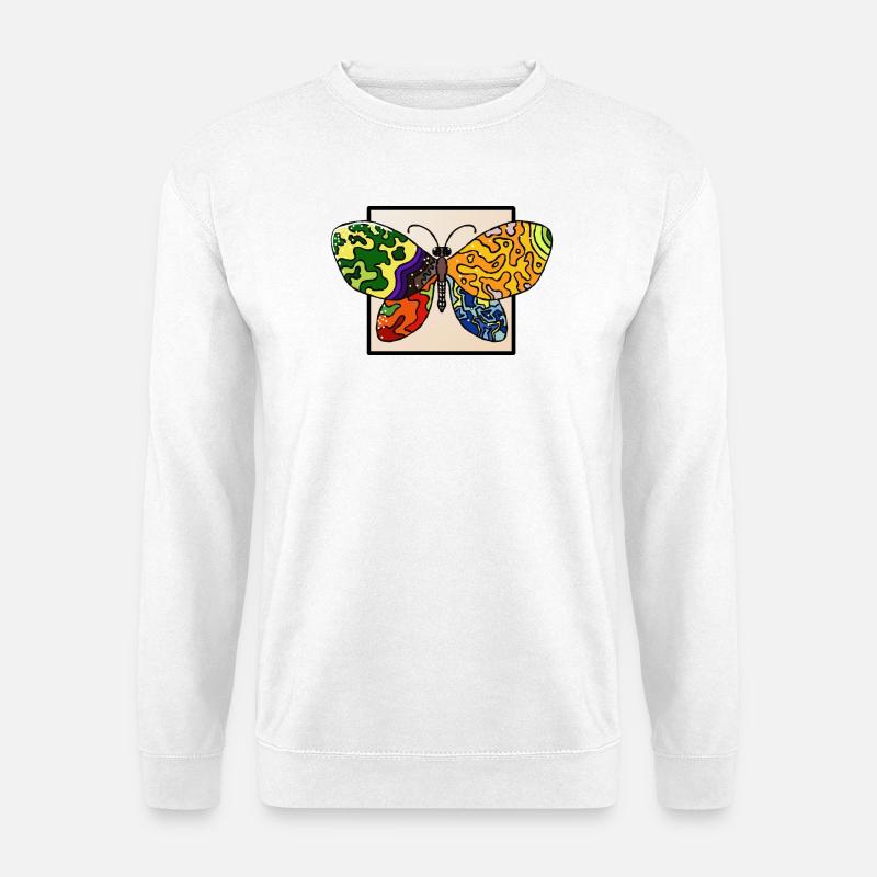 Mehrfarbiger psyedelischer Schmetterling - Unisex Pullover - Weiß