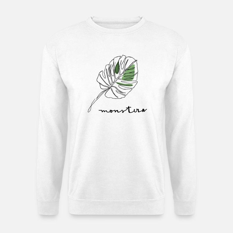 Grünes Blattfragment Skizzenstil Monstera  - Unisex Pullover - Weiß