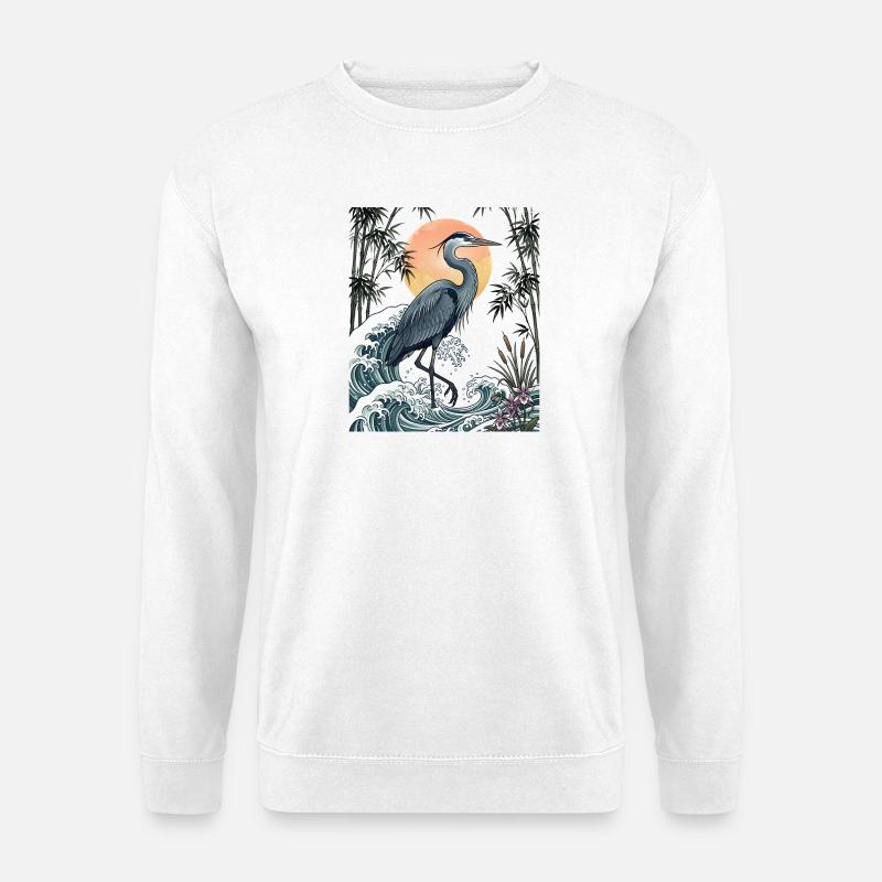 Große Blaureiher Great Wave Küstentierkunst - Unisex Pullover - Weiß