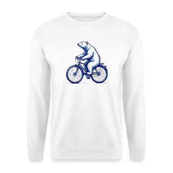 Eisbär auf Fahrrad – starke Tierillustration - Unisex Pullover - Weiß - Vorne