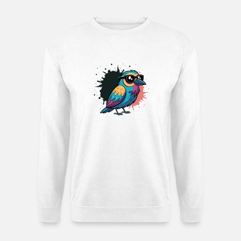 Farbenfroher Vogel-Cartoon mit Brille - Unisex Pullover - Weiß