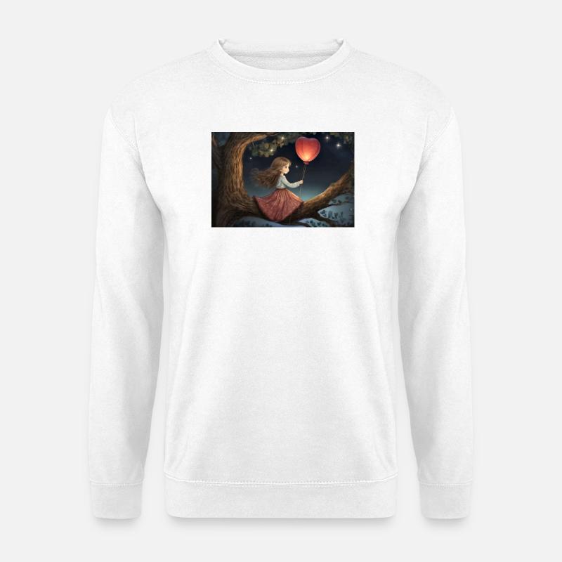 Mädchen mit Herzballon auf einem Ast - Unisex Pullover - Weiß