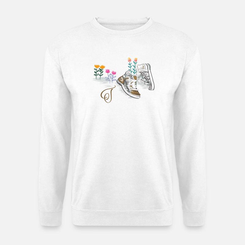 Wanderschuhe mit Blumen - Unisex Pullover - Weiß