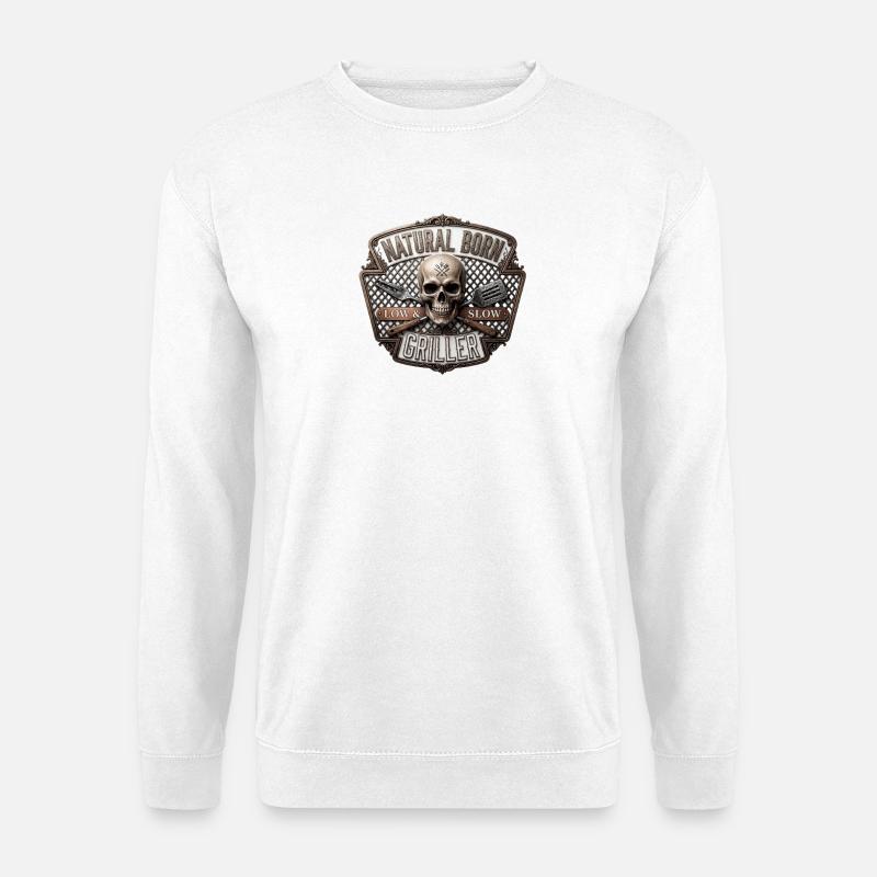 Natural Born Griller Skull Badge - Unisex Pullover - Weiß