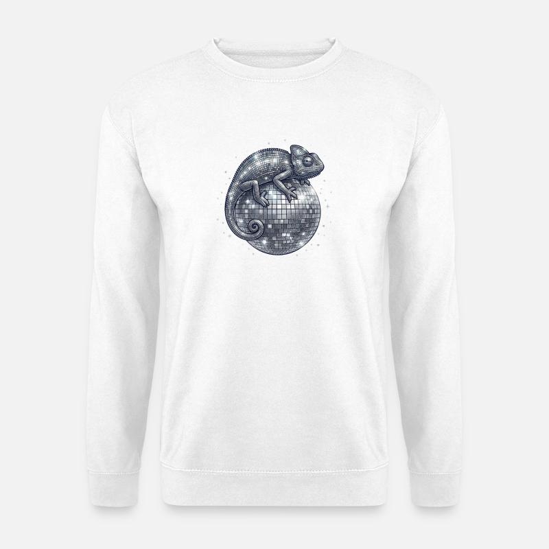 Chamäleon auf der Discokugel - Unisex Pullover - Weiß
