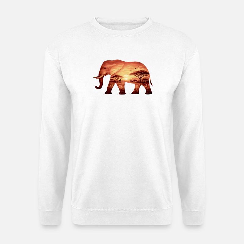 Elefant auf Savanne - Unisex Pullover - Weiß