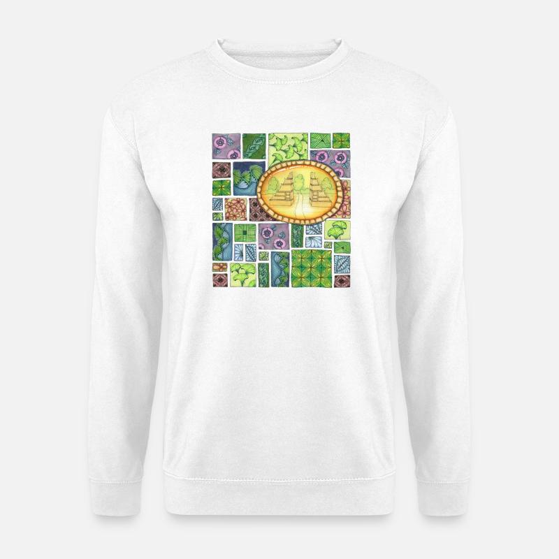 Bali temple on pattern patchwork - Unisex Pullover - Weiß