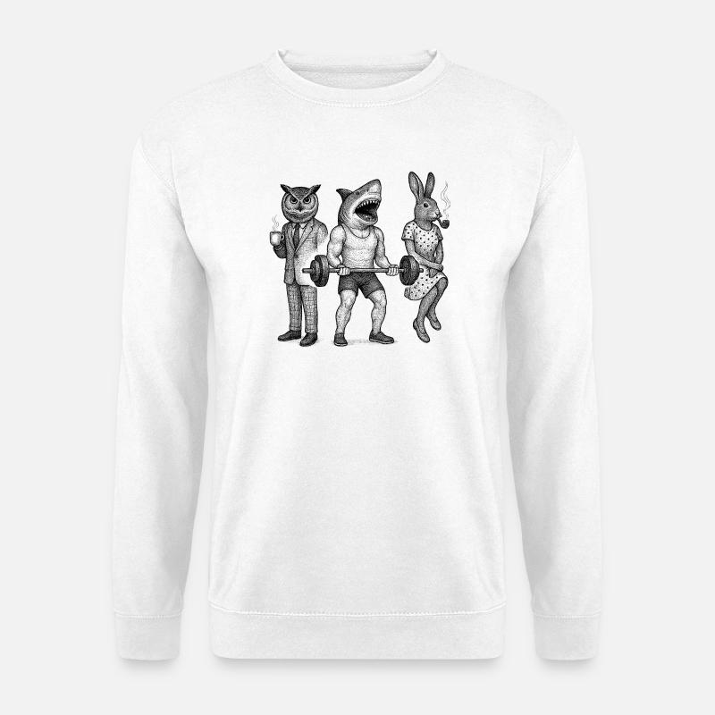 Anthro-Trio: Fitnessstudio, Büro & Pipe - Unisex Pullover - Weiß