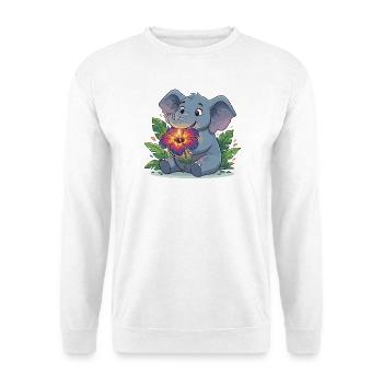 Elefant mit Hibiskusblüte - Unisex Pullover - Weiß - Vorne