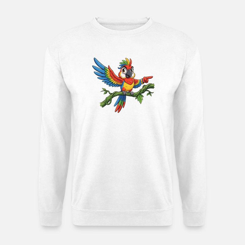 Bunter Papagei auf Ast – Pose - Unisex Pullover - Weiß