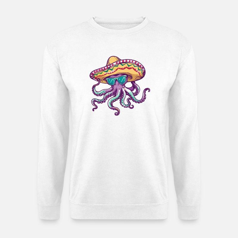 Octopus Funny Sombrero - Unisex Sweatshirt - white