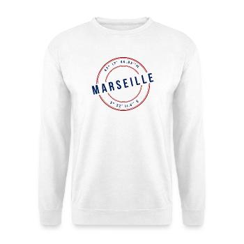 Marseille Coordonnées Géographiques Badge - Sweat-shirt Unisexe - blanc - Devant