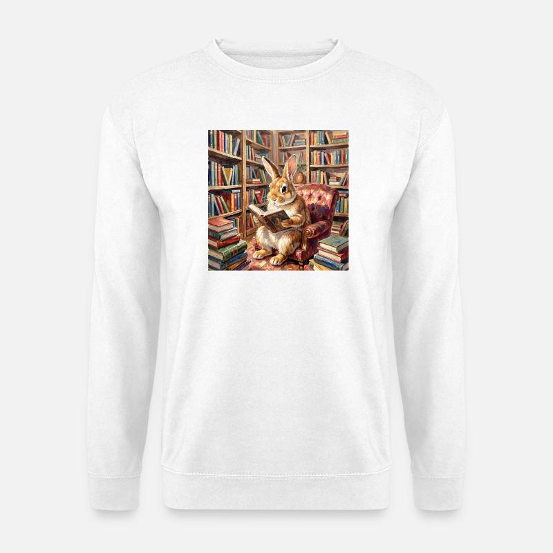 Library Rabbit Reading Portrait - Unisex Sweatshirt - white