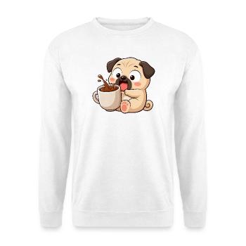 Cute Pug Coffee Coffee Lover Cartoon Funny - Unisex Sweatshirt - white - Front